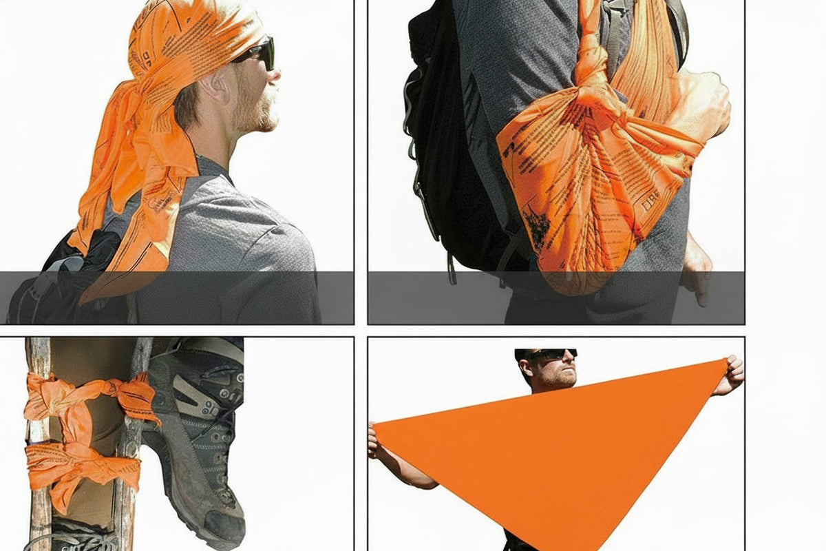 Survival Bandana – High Visibility Emergency Head Scarf with Camping Tips for Hiking, Backpacking and Outdoor Preparedness