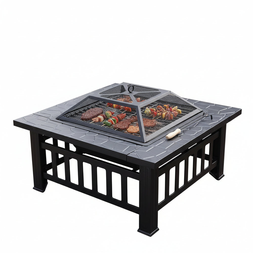 Complete Outdoor BBQ Grill Set – Courtyard Barbecue Grill, Heating Table and Cooking Rack for Family Gatherings, Parties and Backyard Entertaining