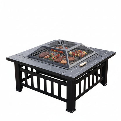 Complete Outdoor BBQ Grill Set – Courtyard Barbecue Grill, Heating Table and Cooking Rack for Family Gatherings, Parties and Backyard Entertaining