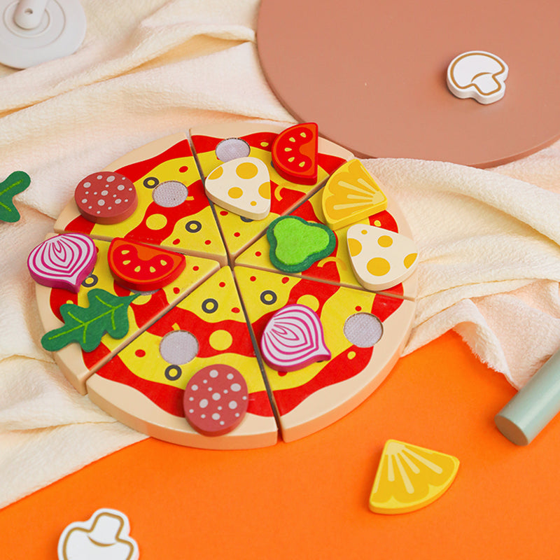 Wooden Pizza Fruit and Vegetable Play Set – Pretend Kitchen Food Toys for Kids, Roleplay Learning and Imaginative Cooking Adventures