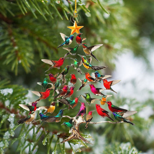 Acrylic Hummingbird Christmas Tree Pendant – Colorful Bird Ornaments for Yard, Courtyard, Doors, Windows, Outdoor Holiday Décor
