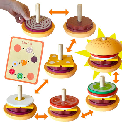 Wooden Burger and Fries Play Set – Pretend Sandwich Fast Food Toy for Kids, Kitchen Roleplay, Imaginative Learning and Creative Play