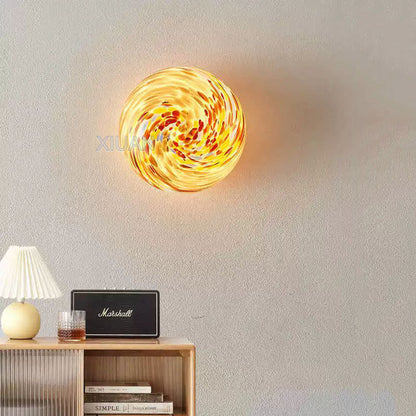 Stained Glass Globe Wall Lamp – Concealed-Base Round Ball Sconce for Bedrooms, Bedside Areas, Living Rooms and Warm Artistic Ambience