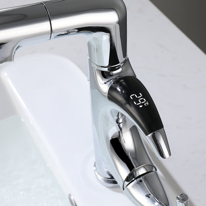 LED Temperature Display Kitchen Faucet – Mechanical Arm Mixer with Pull-Out Sprayer, Adjustable Height and Dual Water Modes for Modern Sinks