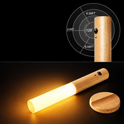 Rechargeable Wooden Motion Sensor Wall Light – Wireless USB LED Night Lamp for Hallways, Bedrooms, Stairs and Convenient Hands-Free Illumination