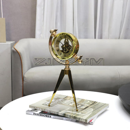 Luxury Gold Metal Table Clock - Silent Quartz Office Desk Clock with Artistic Aesthetic for Modern Home or Workspace Decor
