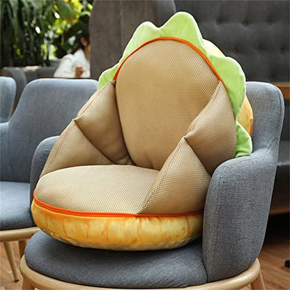 Realistic Burger Pillow – Funny Cheeseburger Plush Cushion and Office Chair Pad for Kids, Prank Gifts, Bedroom Decor and Cozy Novelty Seating