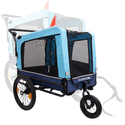 Foldable Heavy-Duty Dog Stroller Trailer – Blue Steel Frame & Polyester Pet Carrier for Outdoor Bicycle Travel, Supports 220lbs with Secure Mesh Enclosure