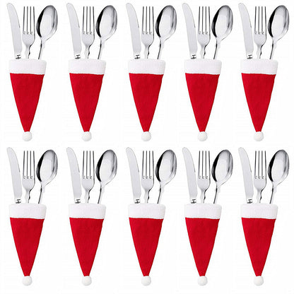 Christmas Tableware Cutlery Bag Set – 1–30PCS Santa Hat Knife & Fork Holders for Holiday Dinner Decor, Festive Table Settings, and Party Ornaments