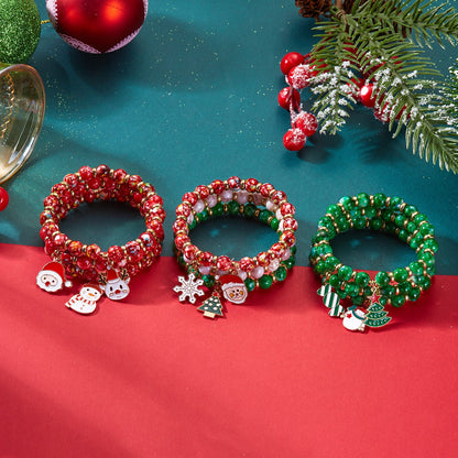 Enchanting Santa Bead Bracelet Set – Colorful Elastic Christmas Jewelry for Women, Holiday Reindeer Bracelets for Festive Outfits & Gifting