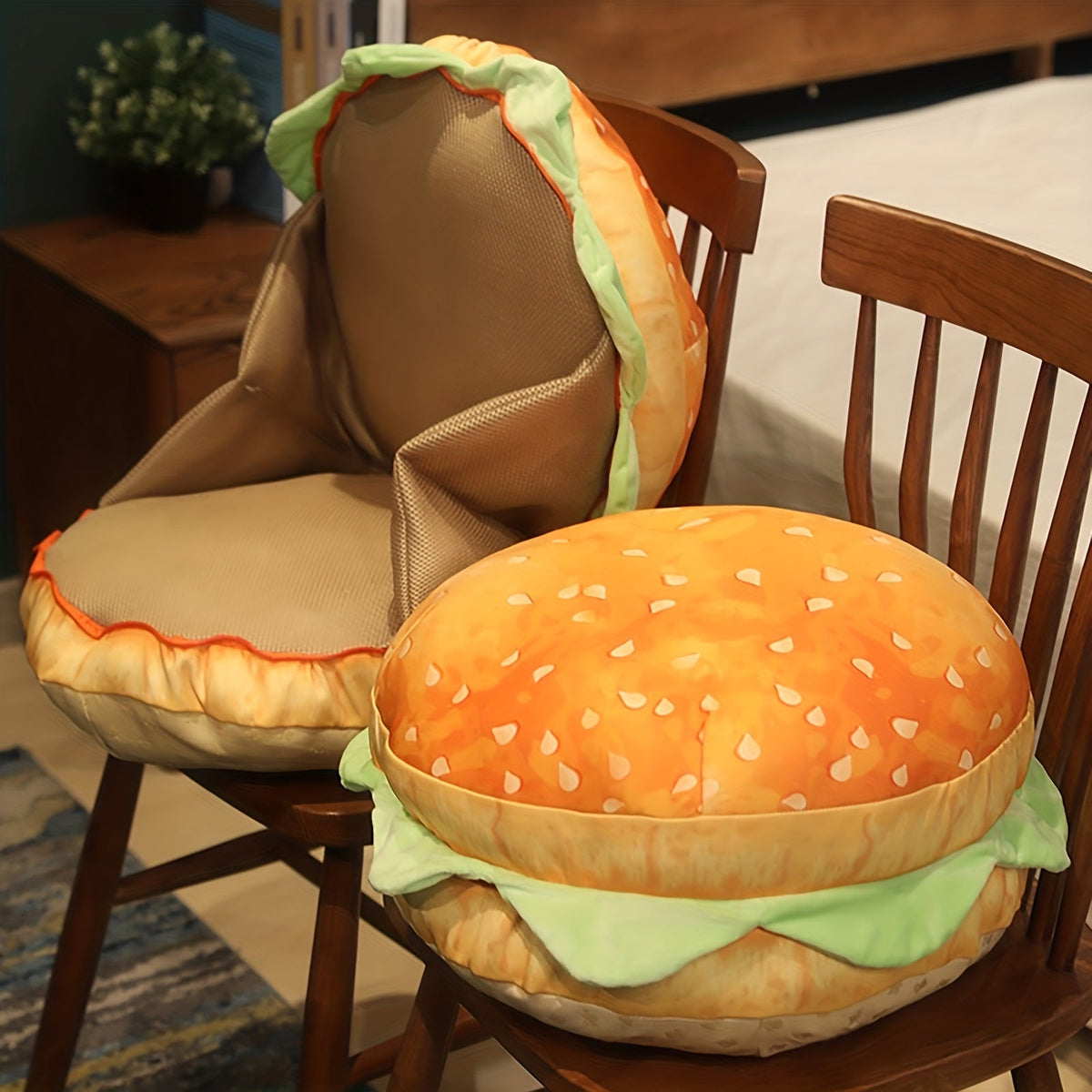Realistic Burger Pillow – Funny Cheeseburger Plush Cushion and Office Chair Pad for Kids, Prank Gifts, Bedroom Decor and Cozy Novelty Seating