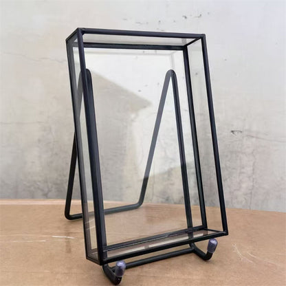 Mini Moss Fern Terrarium Frame – 12x17CM Glass Landscape Display with Stand for Succulents, Tabletop Decor and Nature-Inspired Home Styling