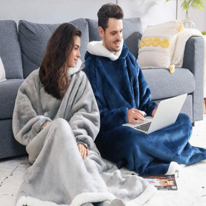 Giant Wearable Blanket Hoodie – 180cm Oversized Flannel Pajamas with Sleeves and Hood for Men and Women, Warm Winter Loungewear