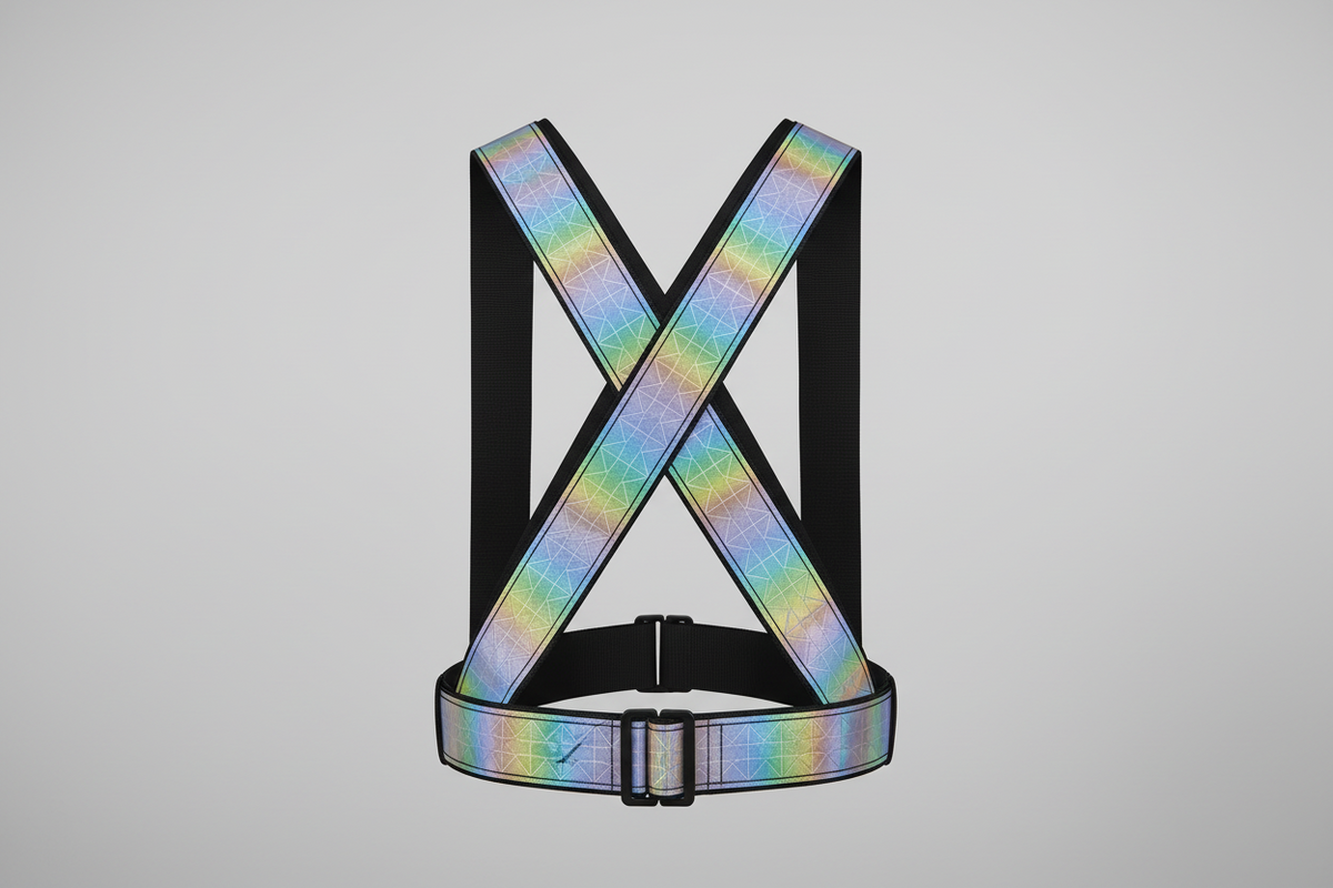 Rainbow Reflective Webbing Tape – High-Visibility Nylon Geometric Sewing Trim for Clothing, Bags, Costumes and Creative Safety Accent Projects