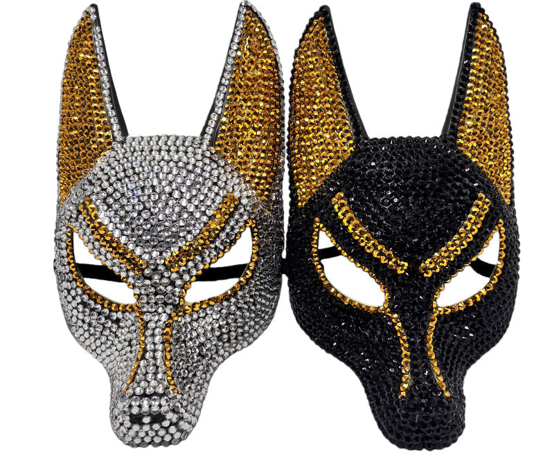 Luxury Rhinestone Wolf Mask – Sparkling Animal Half-Face Masquerade Accessory for Halloween, Costume Balls, Festivals and Dramatic Party Looks