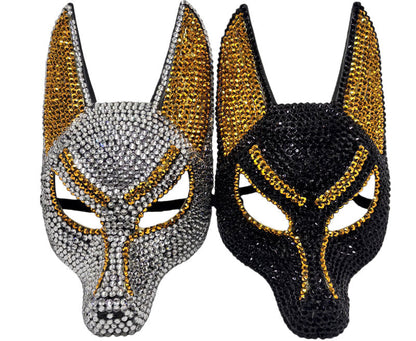 Luxury Rhinestone Wolf Mask – Sparkling Animal Half-Face Masquerade Accessory for Halloween, Costume Balls, Festivals and Dramatic Party Looks