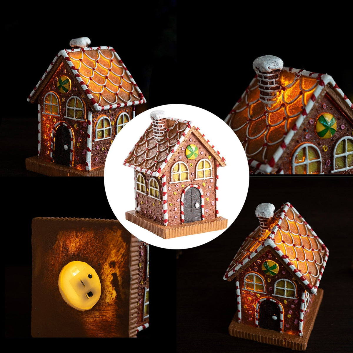 LED Gingerbread House Decoration – Glowing Resin Christmas Figurine for Tabletop Displays, Festive Atmosphere Indoor Holiday Arrangement Ornament