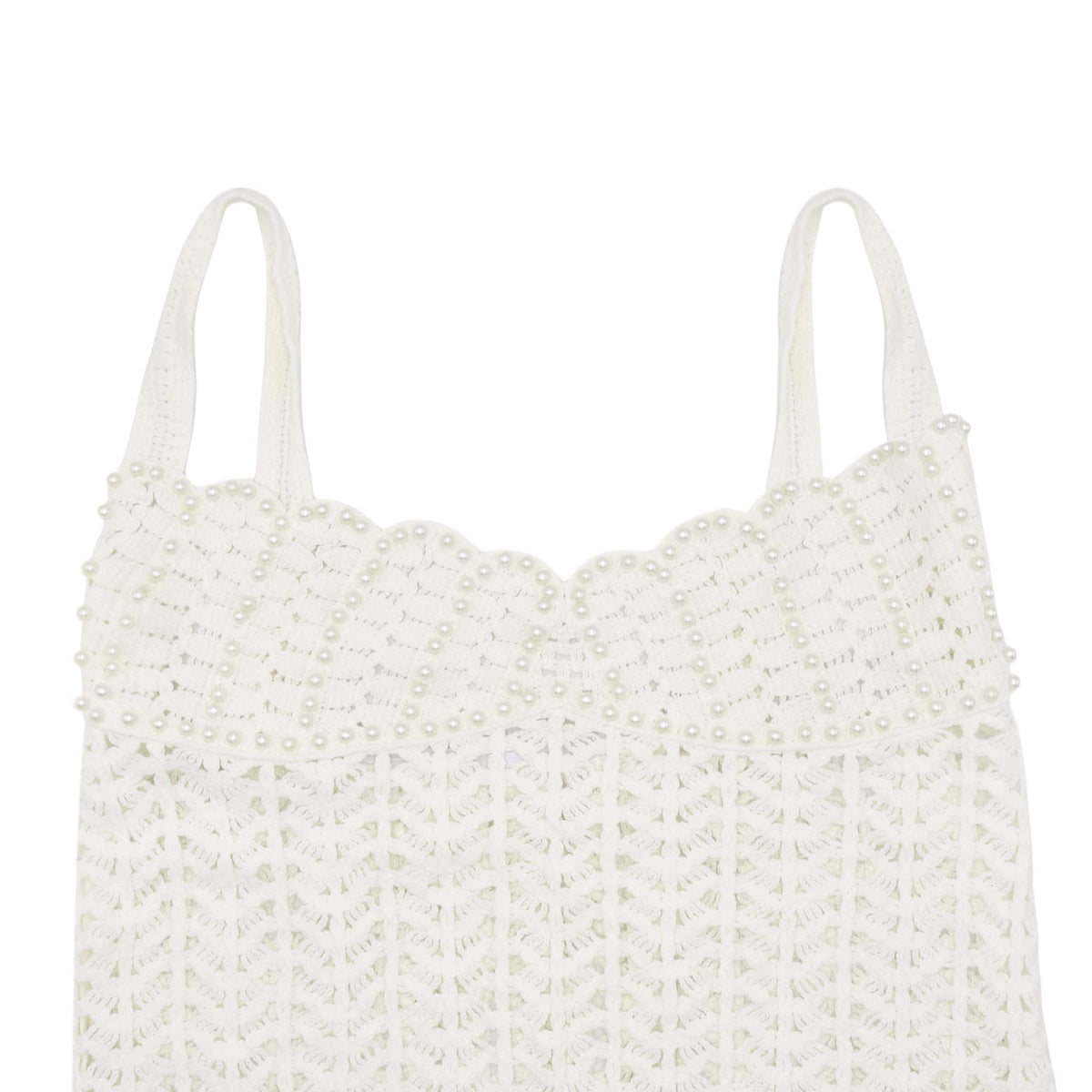 Elegant Crochet Pearl Beach Dress – Hollow-Out Seaside Suspender Cover-Up for Summer Holidays and Resort Wear