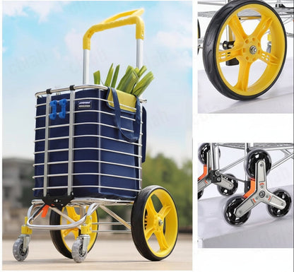 Foldable Shopping Cart – 35L Heavy Duty Aluminum Grocery Wagon with 45kg Capacity, Oxford Bag and Stair-Climbing Wheels