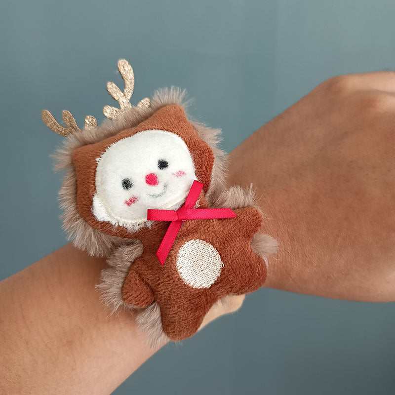 Christmas Plush Clap Bracelet Set – Cute Elk & Snowman Slap Wrist Bands for Kids, Holiday Gifts, Games & New Year Decorations