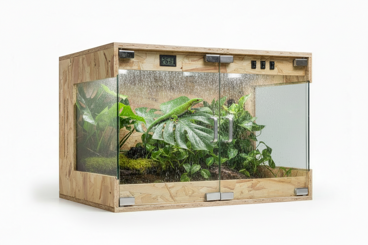Reptile Terrarium with Rain System – Glass Heated Vivarium and Climbing Enclosure for Chameleons, Lizards, Sugar Gliders and Exotic Pets