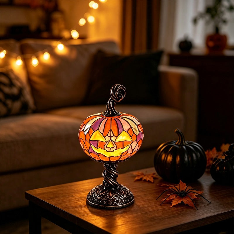 LED Jack-O-Lantern Pumpkin Lamp – Spooky Resin Halloween Table Light for DIY Holiday Decor, Parties, Home Displays and Haunted Atmosphere