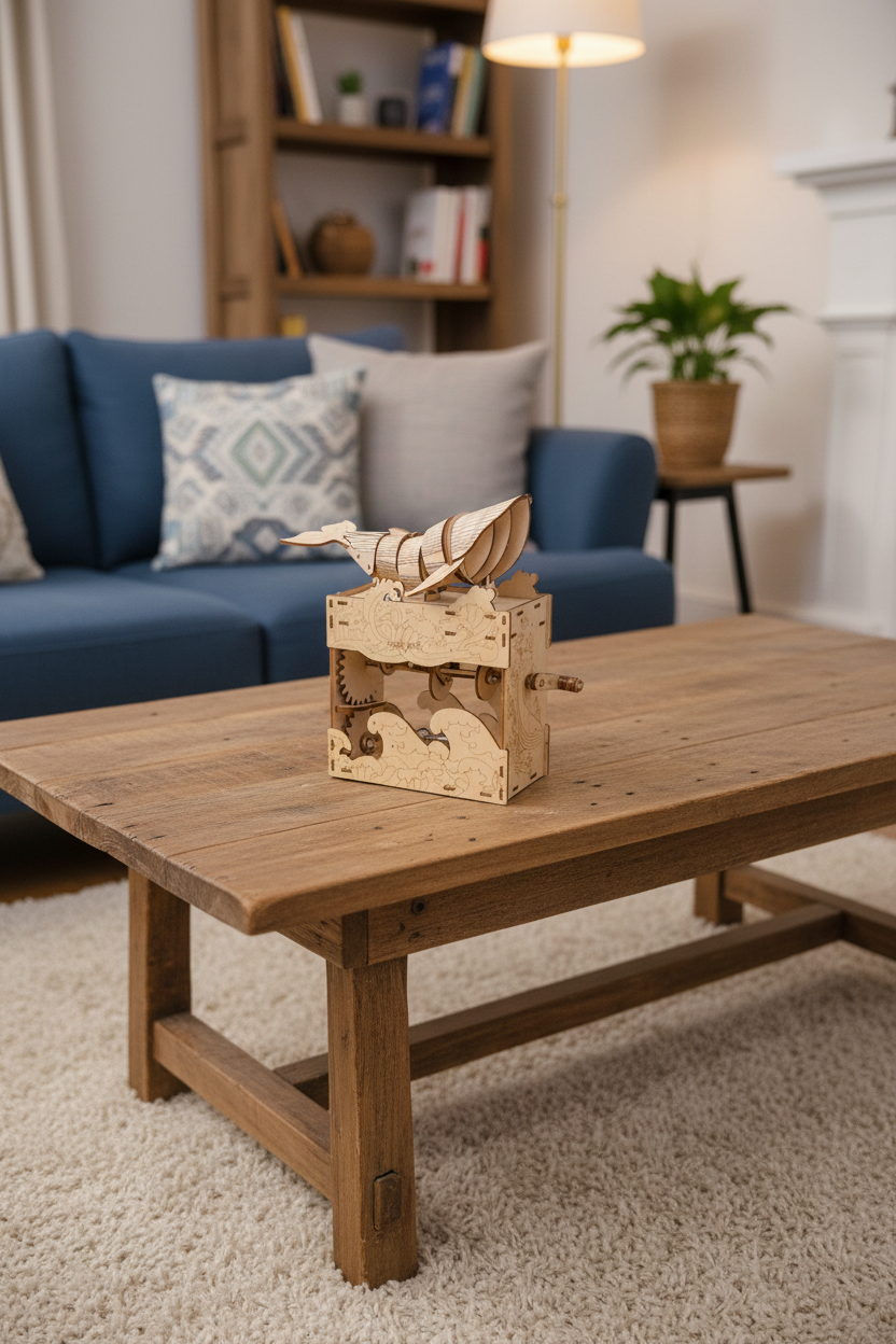 3D Wooden Whale Music Box Puzzle- Handmade DIY Seaside Assembly Model Kit for Birthday Christmas and Creative Home Decoration