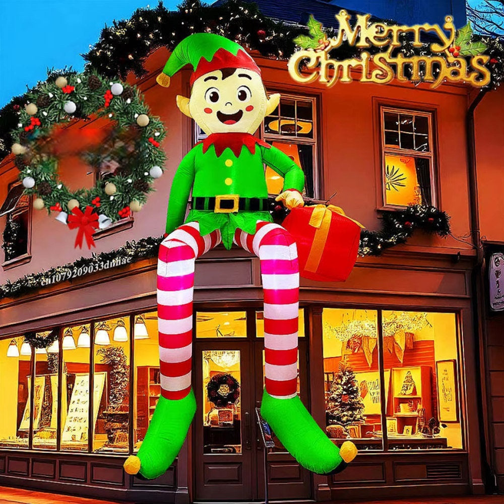 LED Christmas Inflatable Sitting Elf – 2.5M Lighted Outdoor Garden Decoration with Gift Pack, Yard Holiday Decor Model for Parties