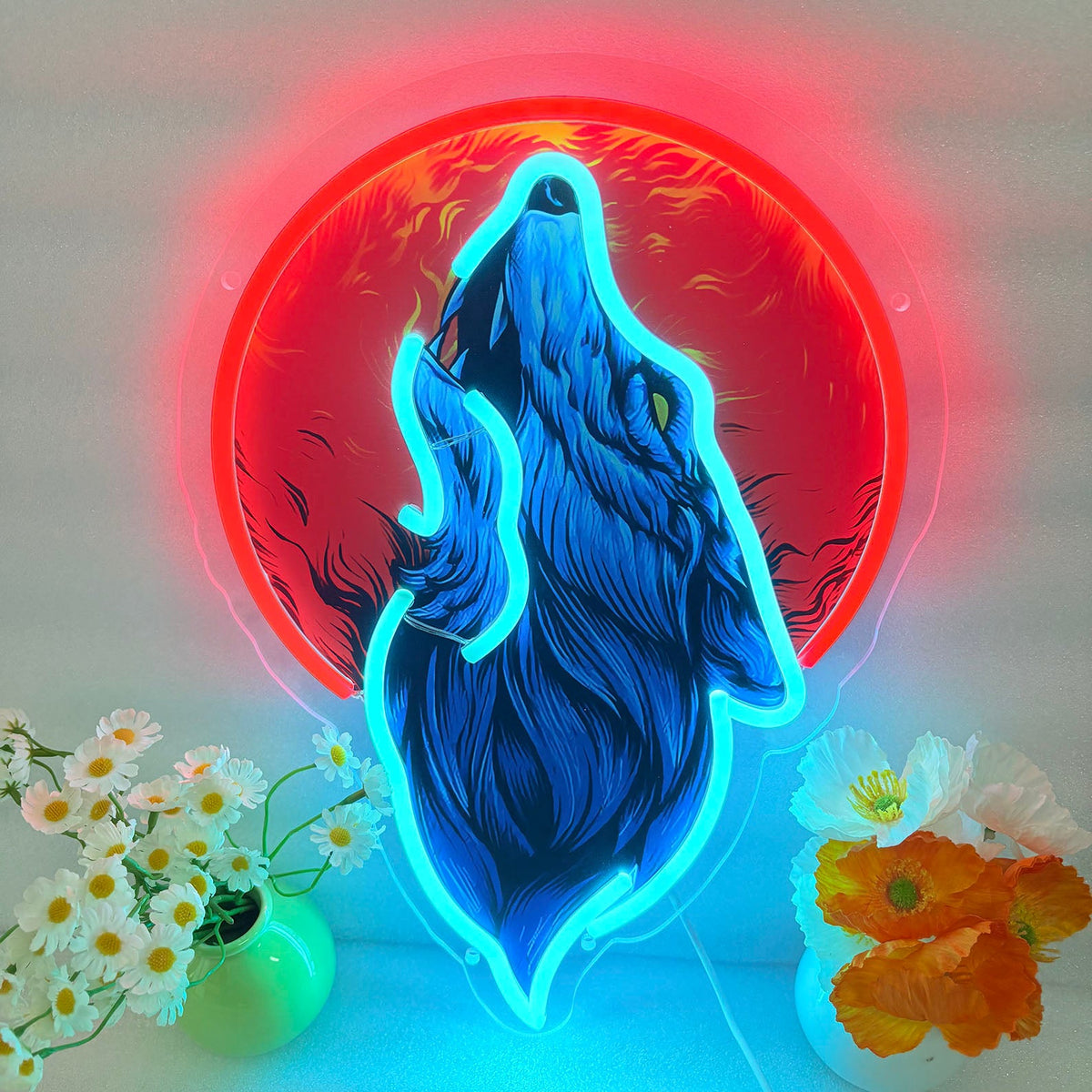 Blue Wolf Head Neon Sign – Cool Anime LED Wall Decor for Game Rooms, Bars, Clubs and Bedrooms with Personalized Gaming Style