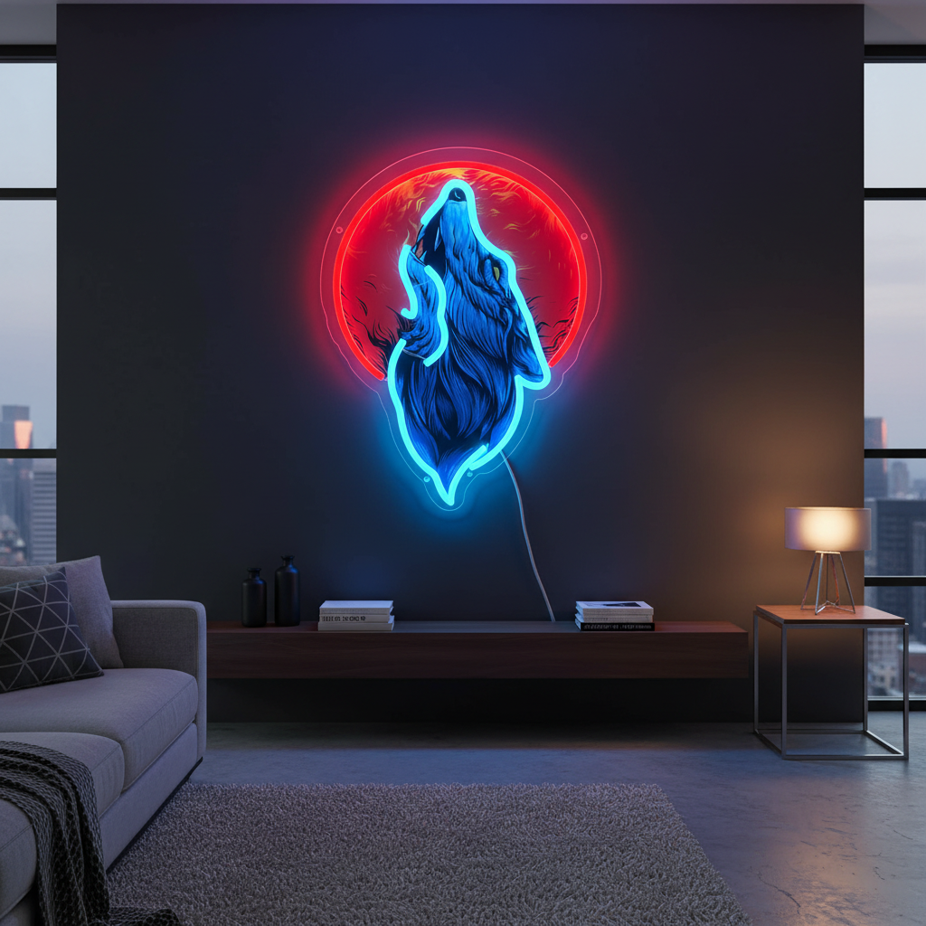 Blue Wolf Head Neon Sign – Cool Anime LED Wall Decor for Game Rooms, Bars, Clubs and Bedrooms with Personalized Gaming Style