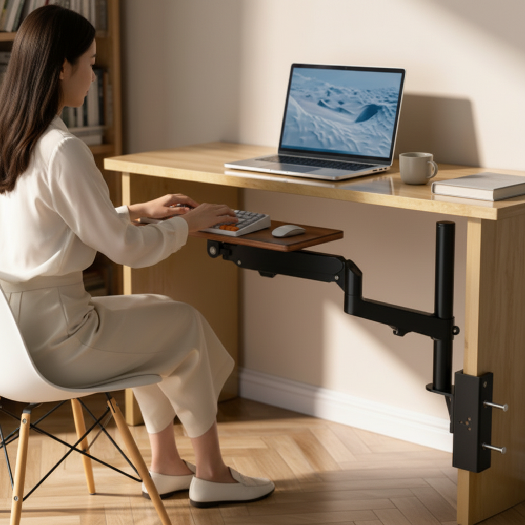 Under-Desk Keyboard Tray – Space-Saving Ergonomic Typing Platform for DIY Workstations, Cleaner Desktops and More Comfortable Office Keyboard Positioning