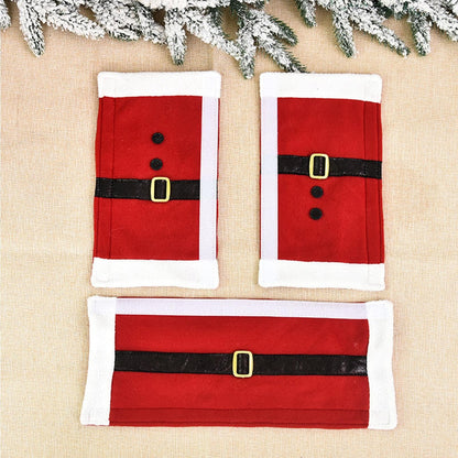 Christmas Handle Cover Set – Linen Embroidered Refrigerator and Microwave Door Protectors for Holiday Kitchen Decorations