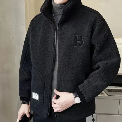 Men’s Thick Faux Wool Jacket – Cashmere Cotton Winter Coat for Casual Sportswear, Warm Daily Outfits, Holiday Season Fashion, Christmas Sale Style