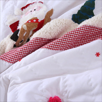 Christmas Handmade Patchwork Quilt Set – 3-Piece Lightweight Kids’ Bedspread with Applique Design, Holiday Comforter with Pillowcase