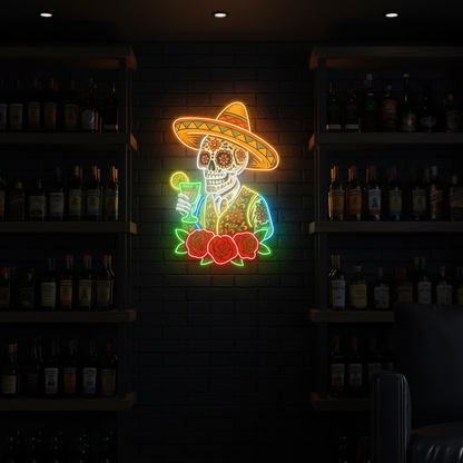 Mexican Skeleton Cocktail Neon Sign – Tequila Lounge and Bar Wall Decor for Martini Lovers, Parties and Bold Southwestern Nightlife Ambience