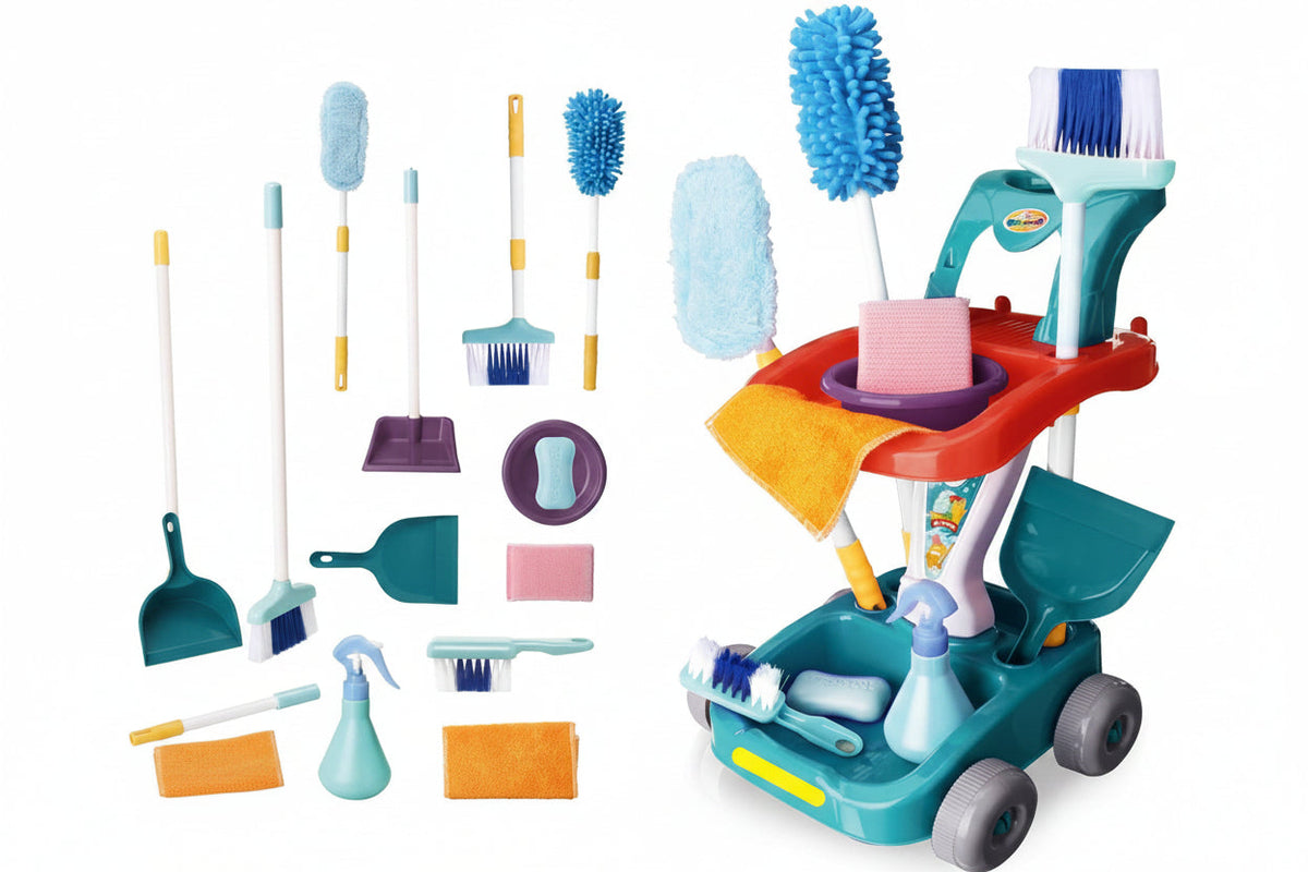 Kids Cleaning Toy Set - Pretend Play Housekeeping Kit with Sweeper and Vacuum Accessories for Learning Fun