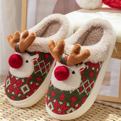 Women's Christmas Cartoon Slippers -Cozy Winter Indoor House Shoes with Cute Deer Design, Non-Slip Cotton Warm Slippers for Holiday Home Wear
