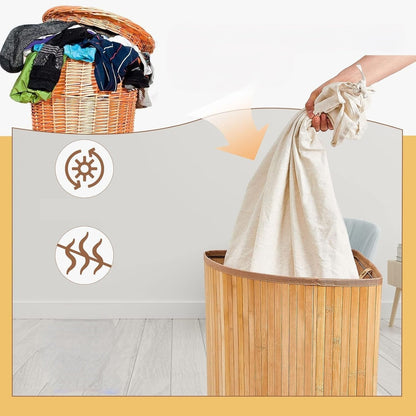 Bamboo Woven Laundry Basket with Lid – Large Foldable Dirty Clothes Hamper for Home Storage