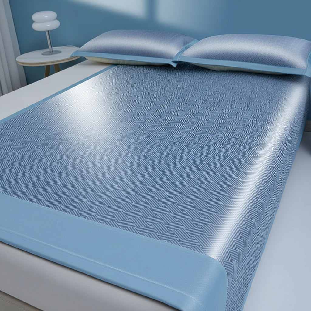 Cooling Ice Silk Mattress Pad – Carbon Fiber Summer Bed Mat with Wide Edging and Pillowcase for Cool, Comfortable Nighttime Sleep