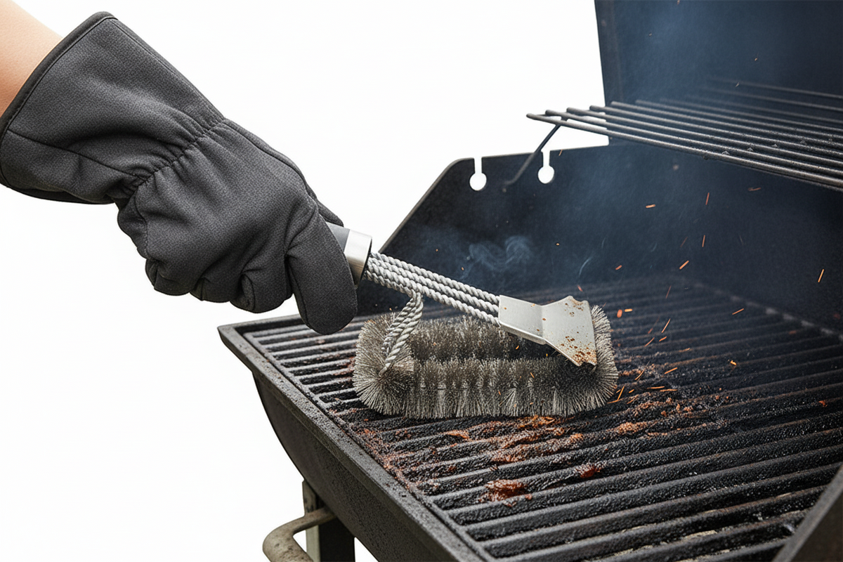 Stainless Steel Grill Brush – 18-Inch Heavy Duty BBQ Cleaning Tool with Scraper and Deluxe Handle for Safe Outdoor Grill Maintenance