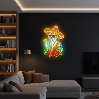 Mexican Skeleton Cocktail Neon Sign – Tequila Lounge and Bar Wall Decor for Martini Lovers, Parties and Bold Southwestern Nightlife Ambience