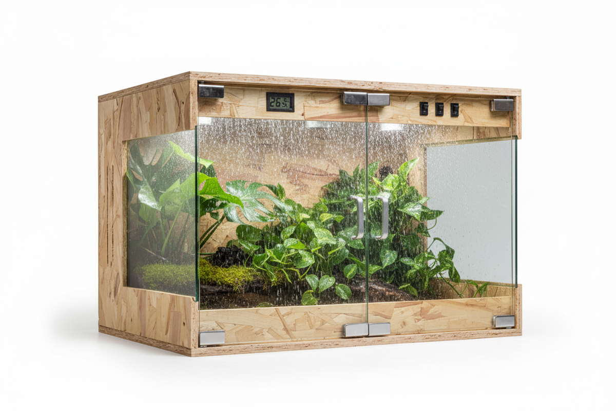 Reptile Terrarium with Rain System – Glass Heated Vivarium and Climbing Enclosure for Chameleons, Lizards, Sugar Gliders and Exotic Pets