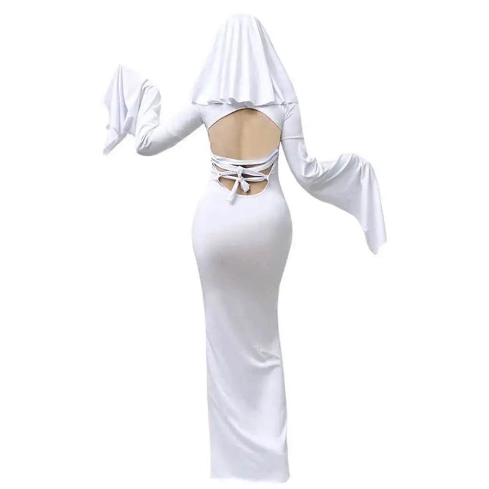 Anime Ghost Bride Costume – Cute White Fitted Dress with Mask for Women, Halloween Carnival Cosplay, Parties and Spooky Character Styling