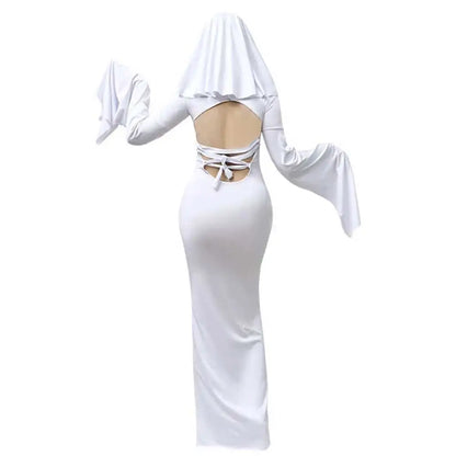 Anime Ghost Bride Costume – Cute White Fitted Dress with Mask for Women, Halloween Carnival Cosplay, Parties and Spooky Character Styling