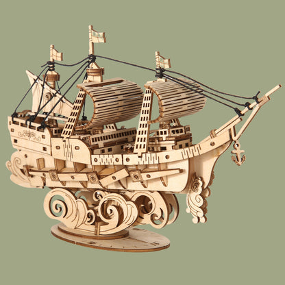 Adult DIY Wooden Boat Puzzle – Handmade 3D Assembly Craft Model Kit for Home Decor and Creative Gifting
