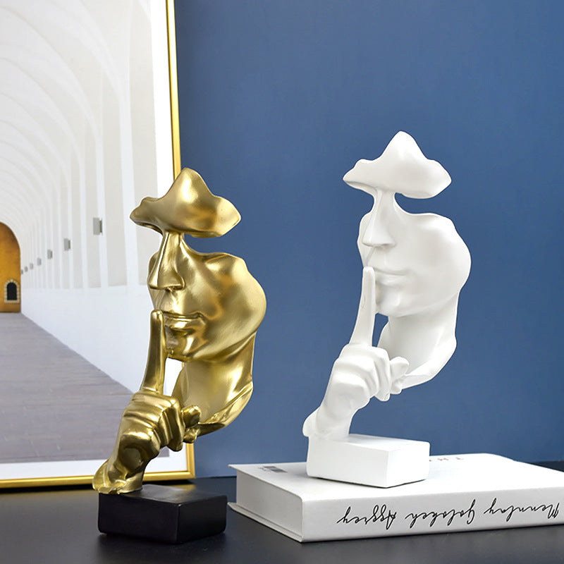 Abstract Resin Silence is Gold Statue - Thoughtful Art Sculpture for Living Room or Office Desktop, Perfect Gift for Creatives