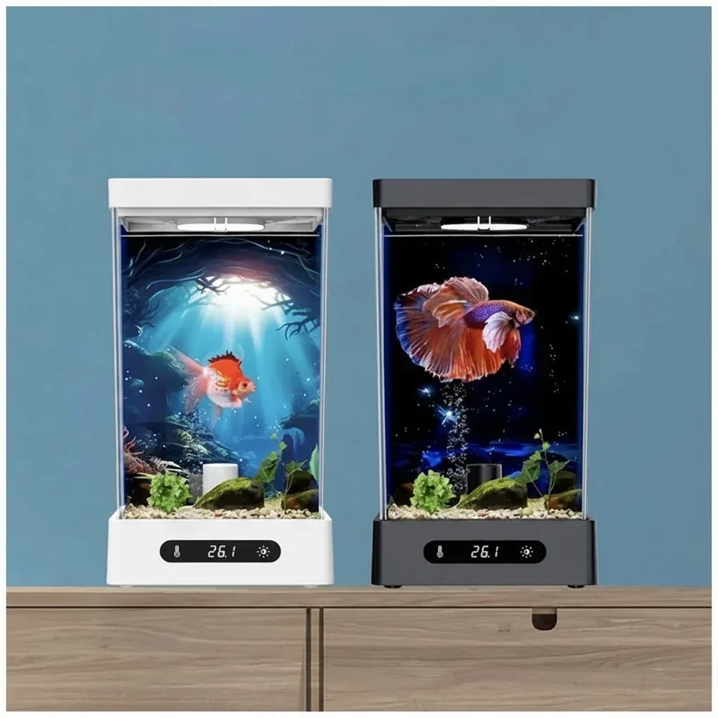 Desktop Betta Fish Tank - Self Circulating Ecological Aquarium for Small Fish, Stylish Home Office Decoration and Easy Maintenance