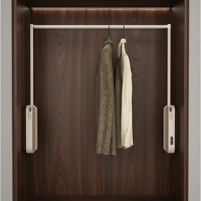 Electric Wardrobe Lift Hanger – LED Touch Sensor Closet Rail with Remote Control for Easy High Cabinet Clothing Access
