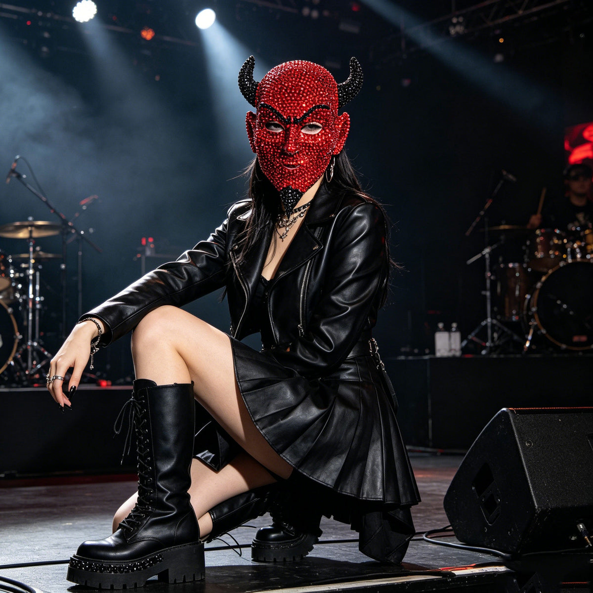 Crystal Horned Devil Mask – Rhinestone Full-Face Demon Costume Accessory for Halloween, Masquerade Balls, Festivals and Bold Gothic Party Looks