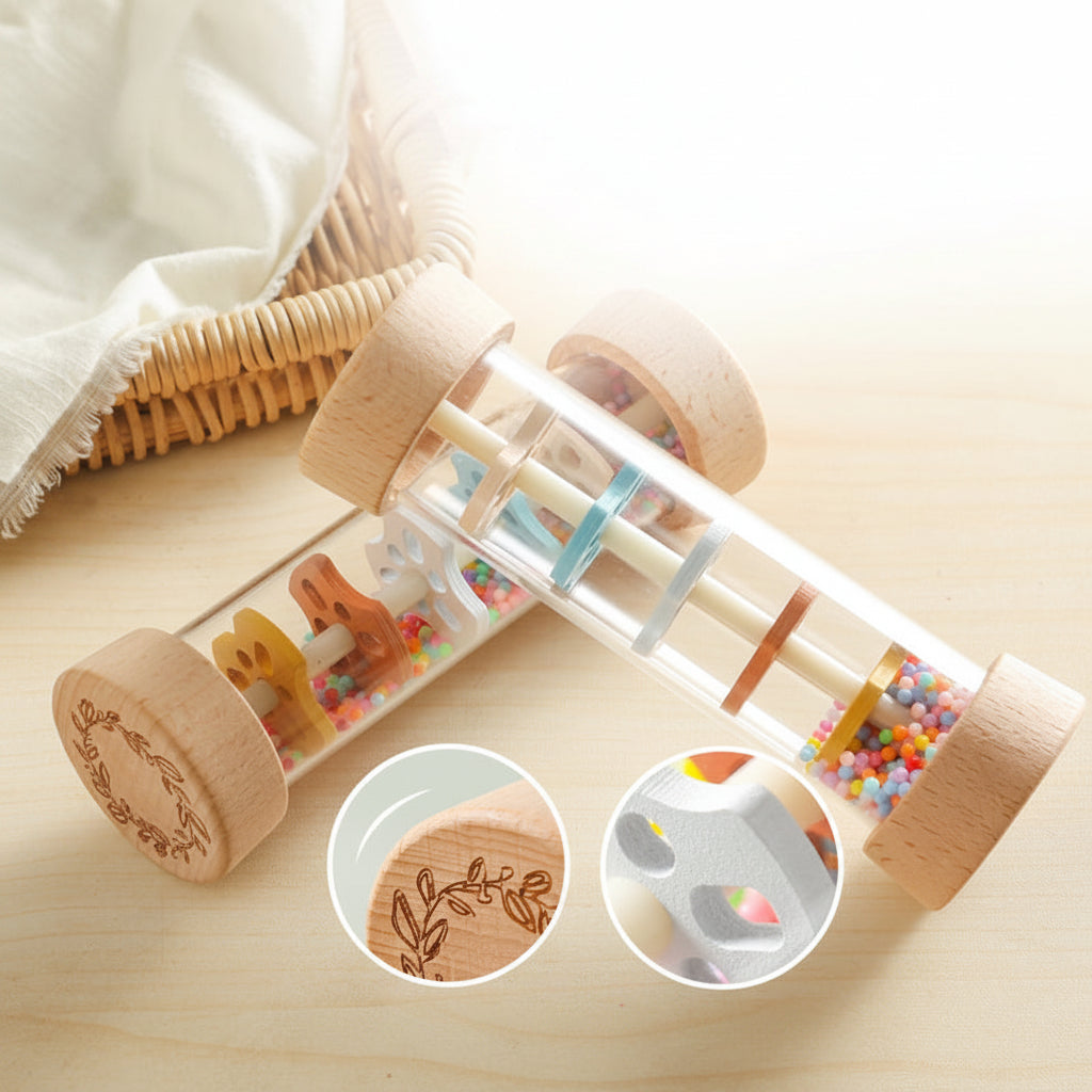 Montessori Rain Stick Toy - Rainbow Music Rattle for Sensory Development, Early Learning and Interactive Play